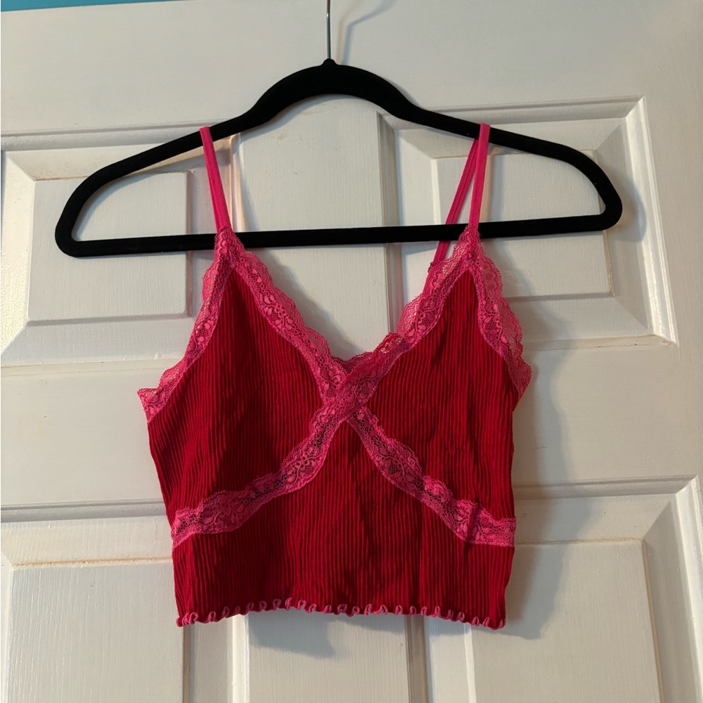 Forever 21 Vibrant Red Cami with Pink Lace